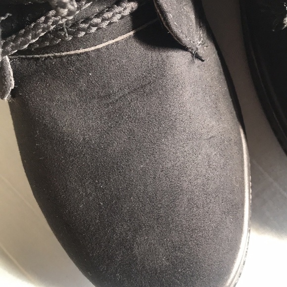 NWOT E03 black faux suede and white faux fur lace up combat boots size 42/10 - Picture 13 of 13